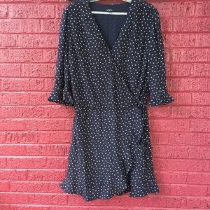 LOFT navy polka dot wrap romper